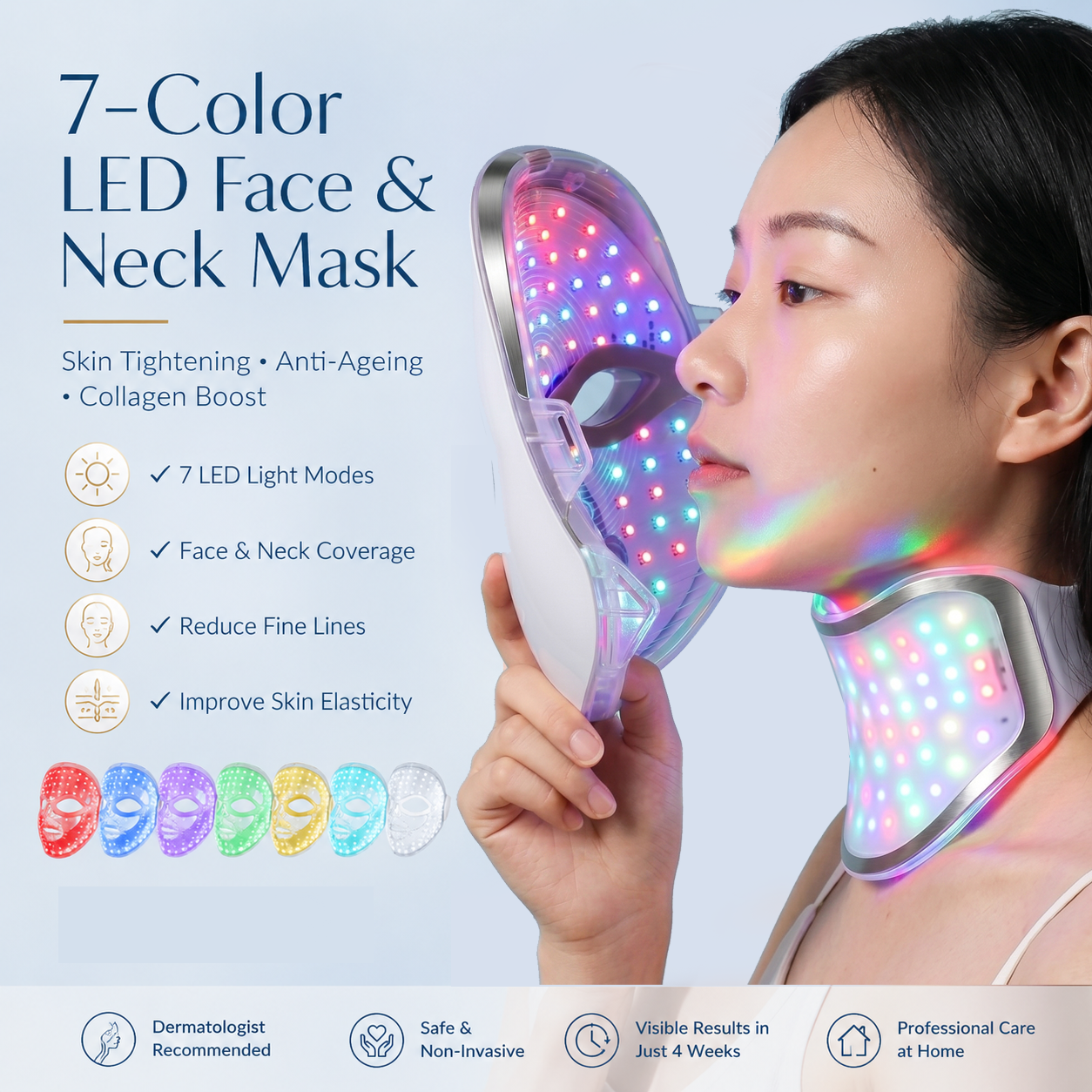 7 Colour LED Face & Neck Mask – Red Light Therapy for Skin Tightening & Anti-Ageing