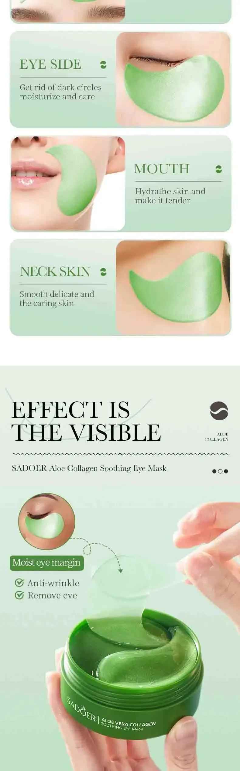 60PCS Aloe Vera Collagen Eye Mask – Anti-Dark Circles & Wrinkle Care-Eye Mask-Blushia