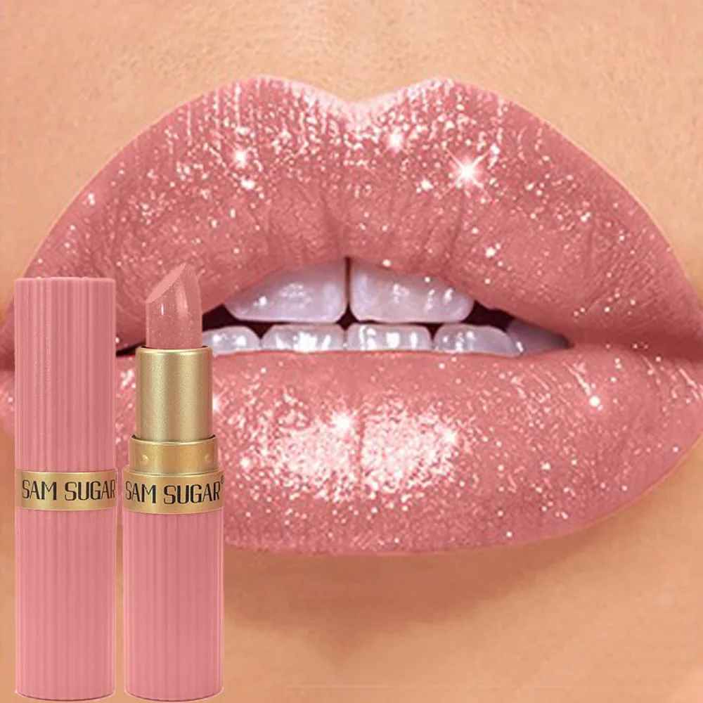 Nude Pink Glitter Lipstick – Metallic Shimmer Long-Lasting Waterproof Gloss-Lipstick-Blushia