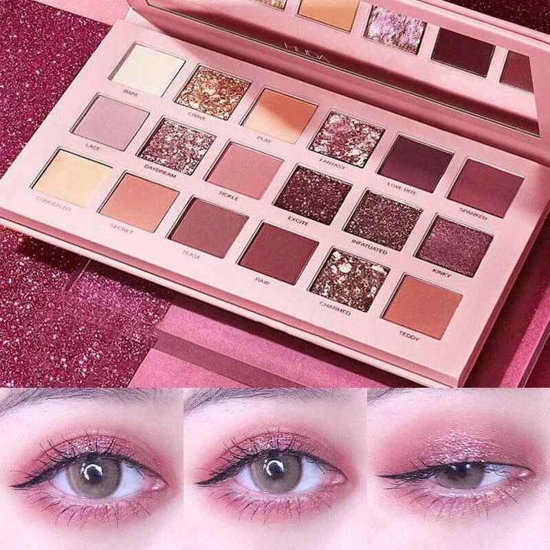 18-Color Glitter Eyeshadow Palette – Matte & Shimmer Nude Shades with Mirror-Eyeshadow-Blushia