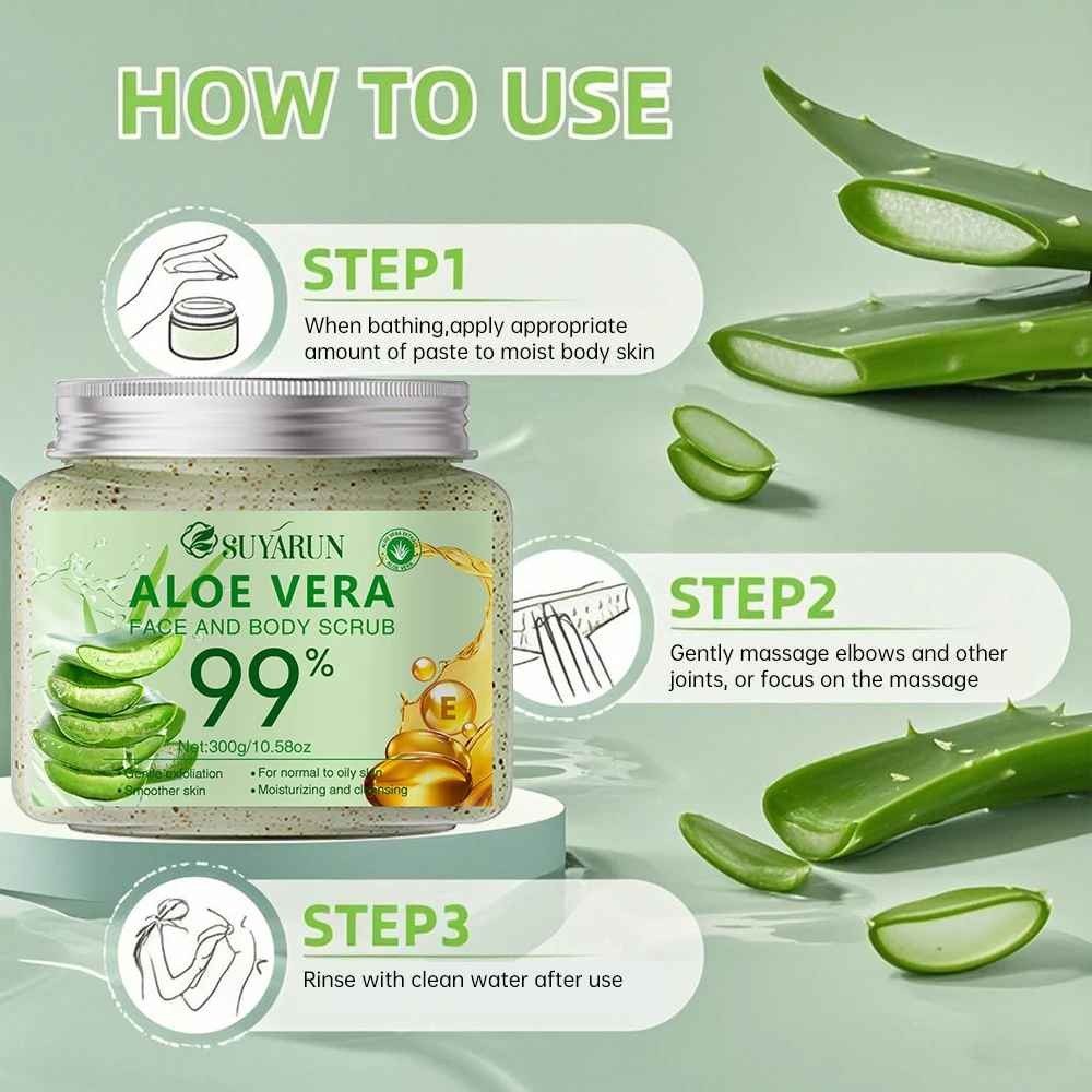 SUYARUN Aloe Vera Body Scrub Exfoliator - Natural Deep Cleansing, Hydrating for Sensitive Skin-Body Scrub-Blushia