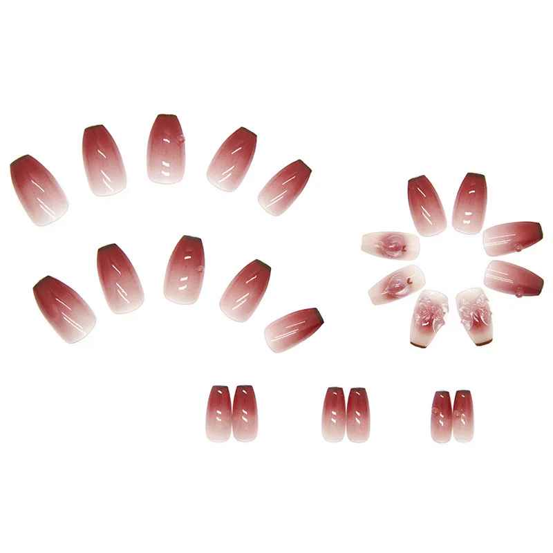 24-Piece Short Trapezoid Press-On Nails Set with Jelly Glue & Nail File-False Nails-Blushia