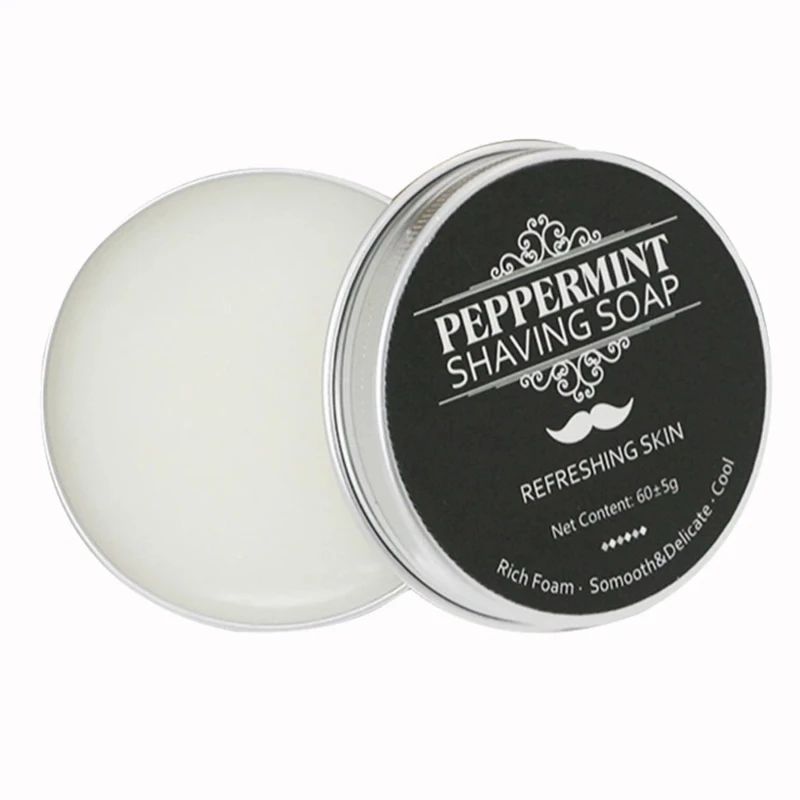 Household 60g Aluminum Box Solid Foaming Shaving Cream Mint Flavor Cotton Soft Foam Beard Softening Hair Removal Shaving Soap-Shaving-Blushia