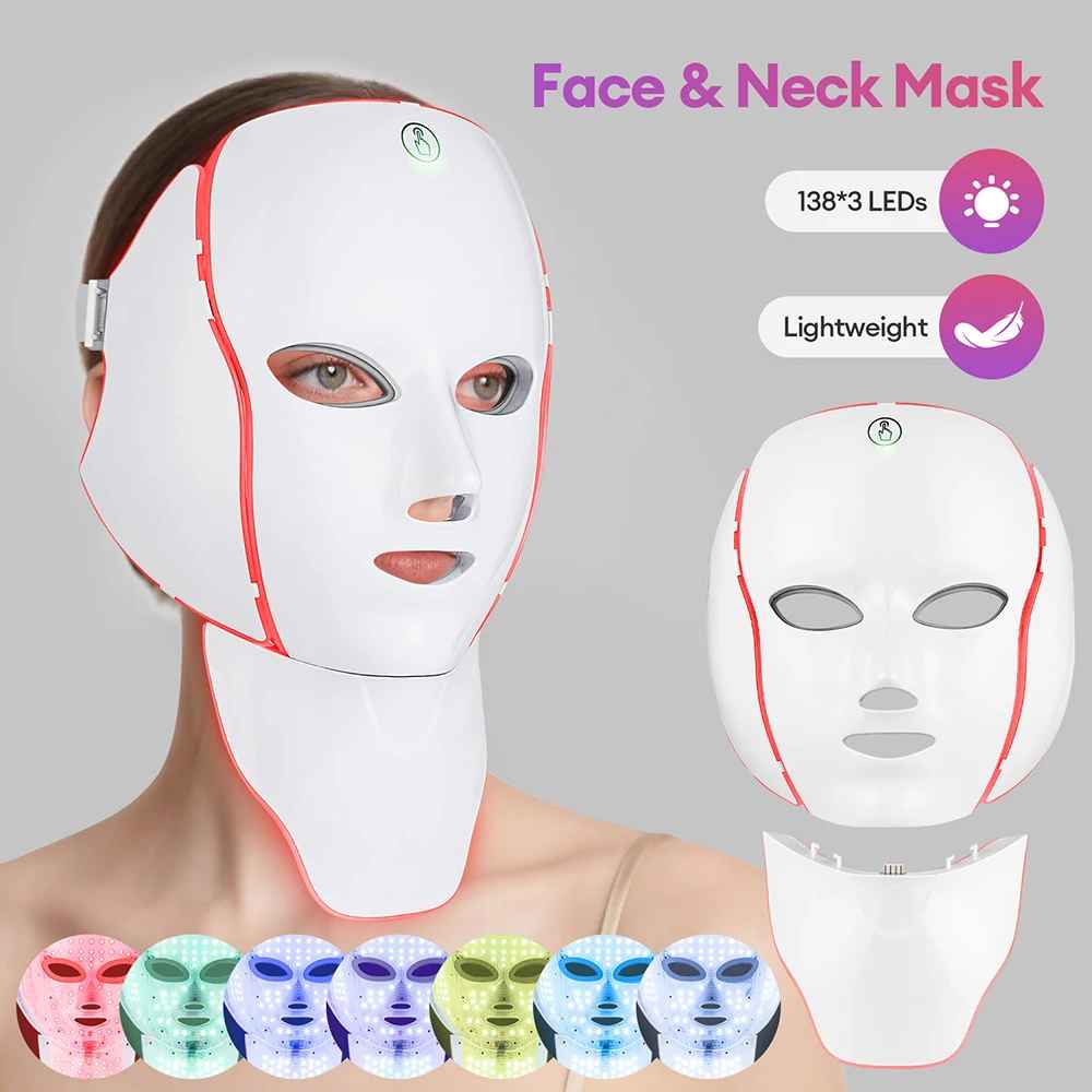 Facial LED Light Mask with Neck, Photon Therapy for Skin Rejuvenation, Anti Acne, Face Lifting & Firming-Face & Neck Mask Device-Blushia