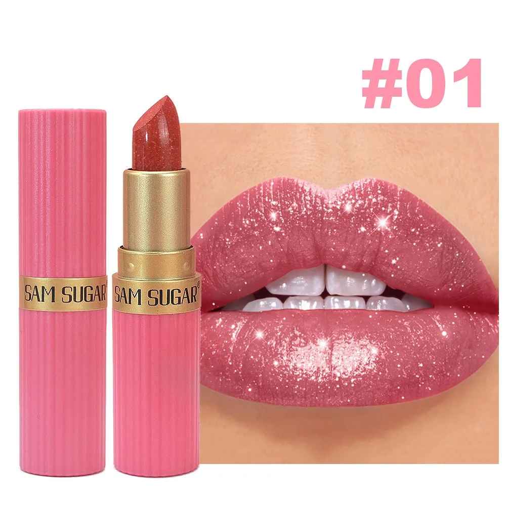 Nude Pink Glitter Lipstick – Metallic Shimmer Long-Lasting Waterproof Gloss-Lipstick-Blushia