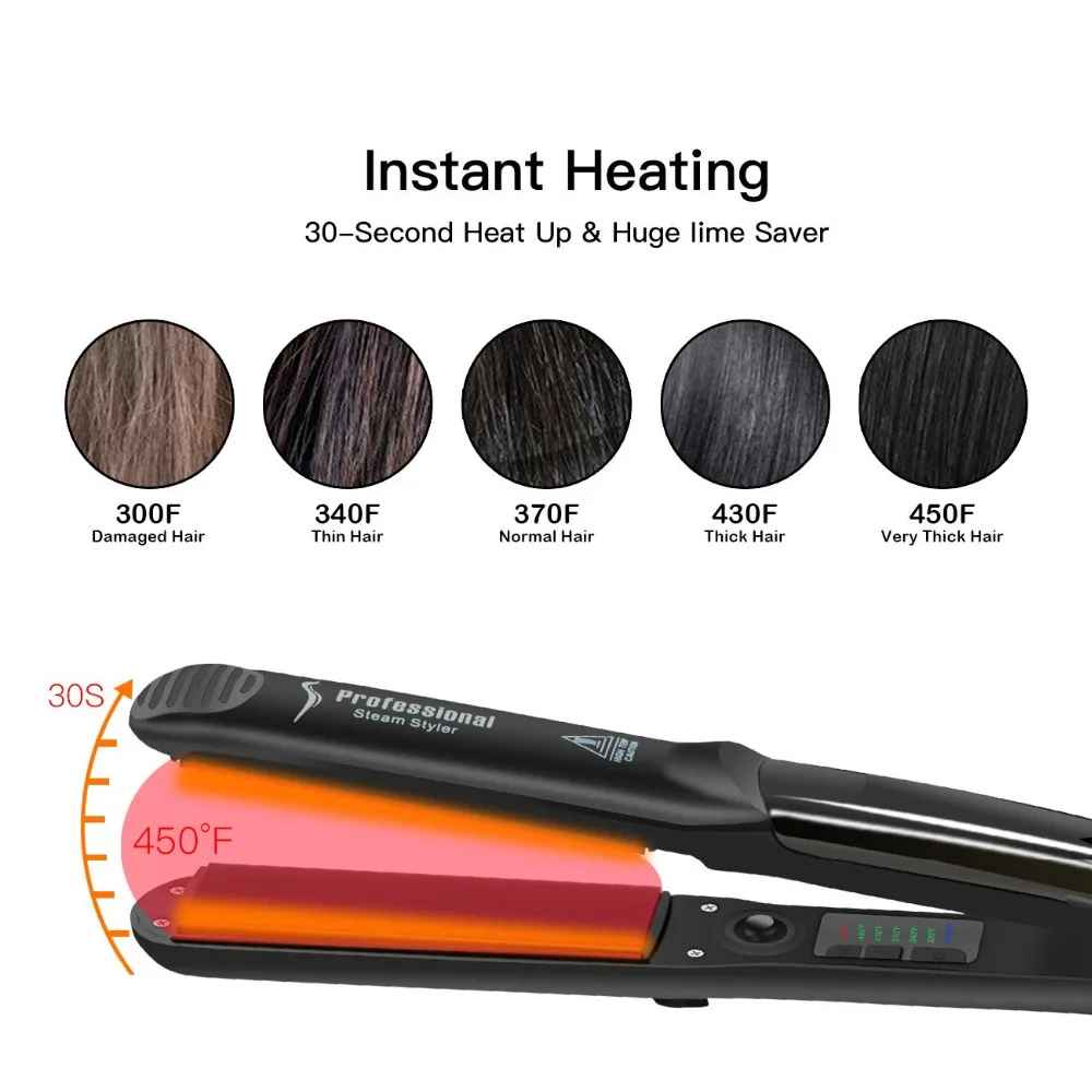Steam Hair Straightener Ceramic Flat Iron – 450°F Fast Heat Vapor Hair Straightener with Argan Oil Hair Care-Hair Straightener-Blushia