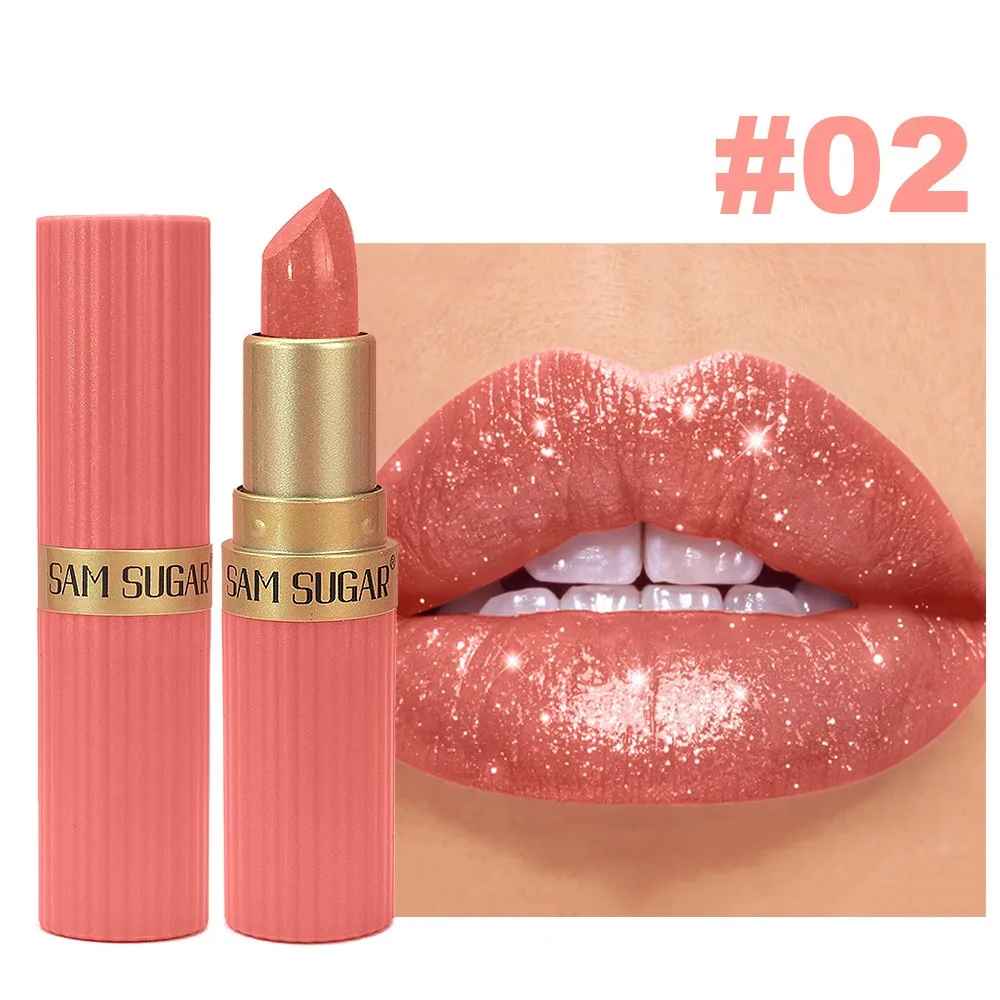 Nude Pink Glitter Lipstick – Metallic Shimmer Long-Lasting Waterproof Gloss-Lipstick-Blushia