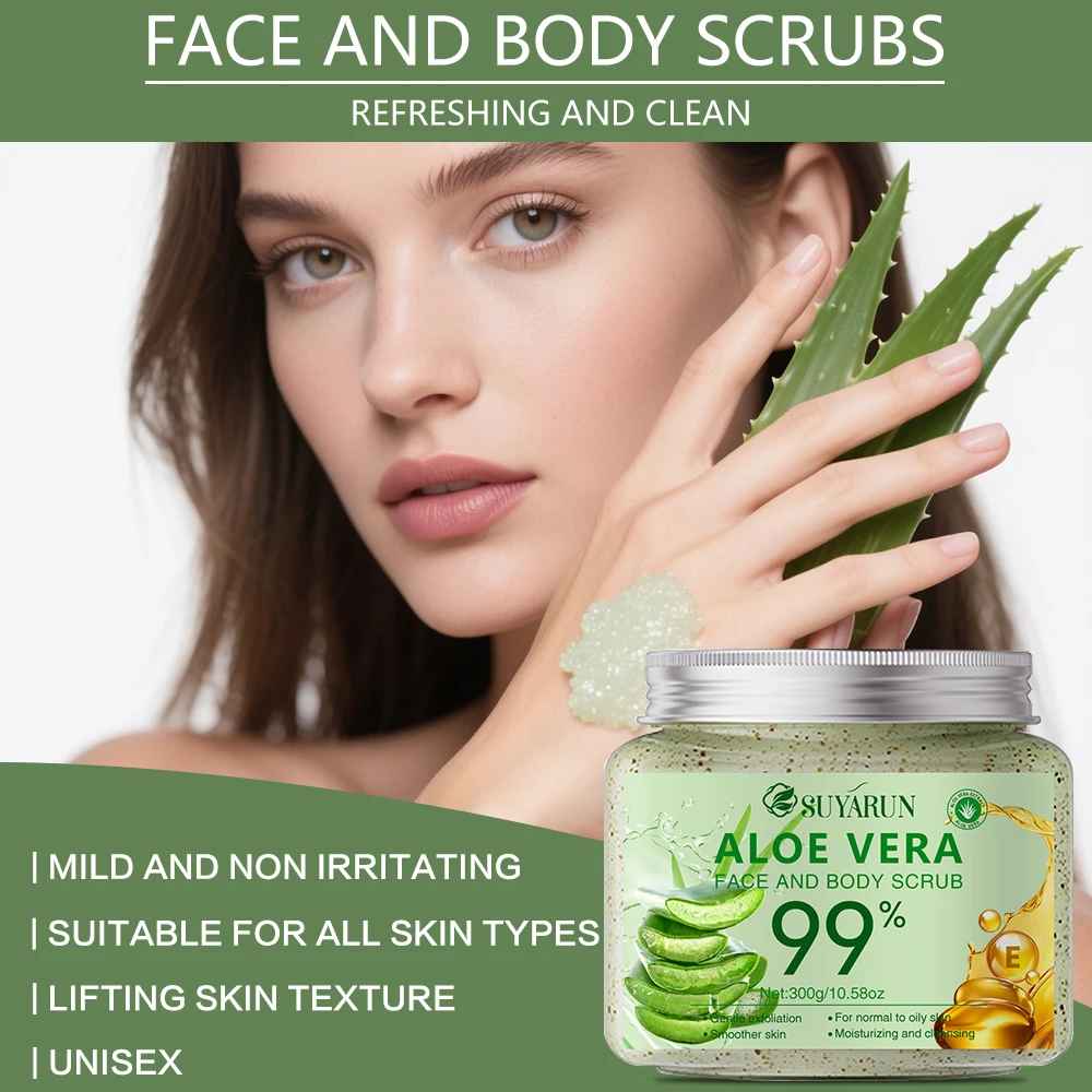 SUYARUN Aloe Vera Body Scrub Exfoliator - Natural Deep Cleansing, Hydrating for Sensitive Skin-Body Scrub-Blushia