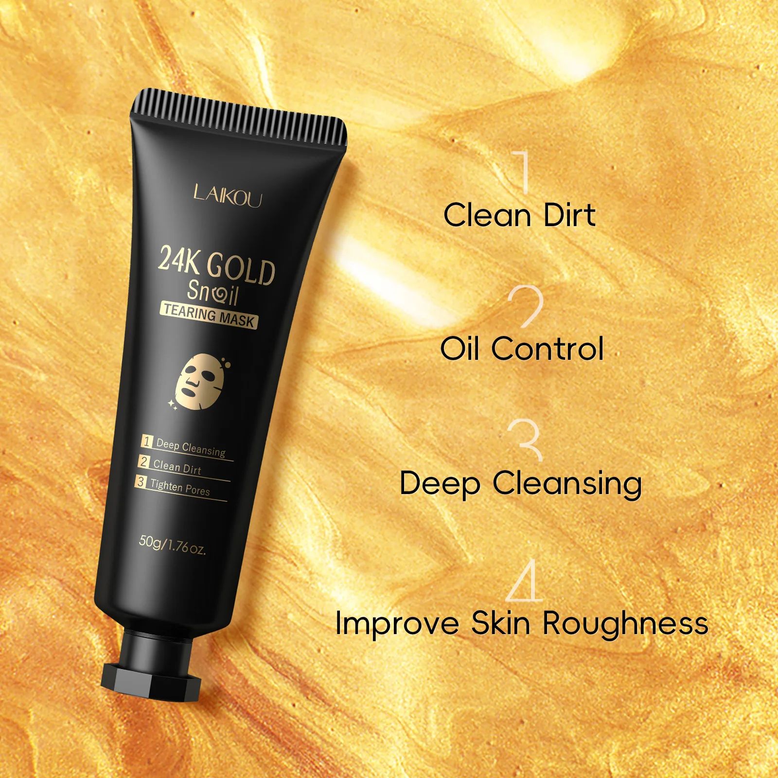LAIKOU 24K Gold Snail Collagen Peel-Off Mask 50g – Deep Clean & Blackhead Removal-Blackhead Remover-Blushia