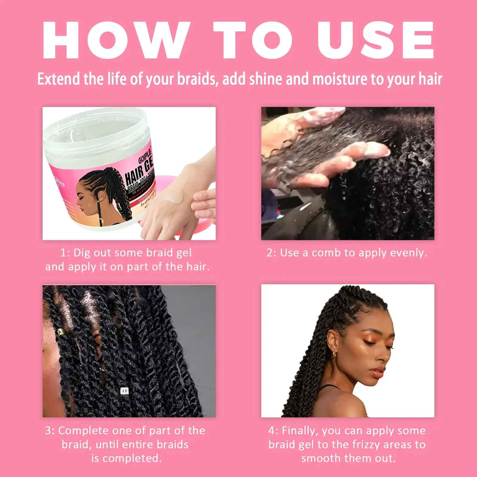 GOIPLE Strawberry Scent Hair Styling Gel High Shine Smooth Braid Twist Strong Hold-Hair Styling-Blushia
