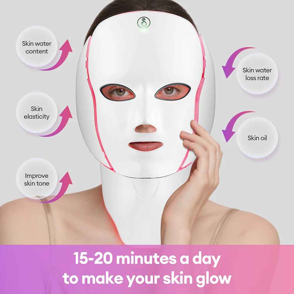 Facial LED Light Mask with Neck, Photon Therapy for Skin Rejuvenation, Anti Acne, Face Lifting & Firming-Face & Neck Mask Device-Blushia
