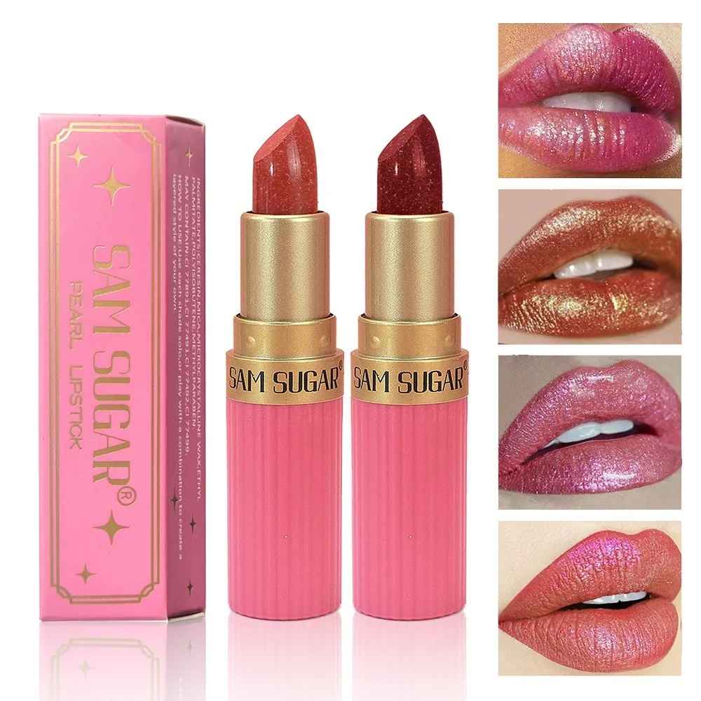Nude Pink Glitter Lipstick – Metallic Shimmer Long-Lasting Waterproof Gloss-Lipstick-Blushia