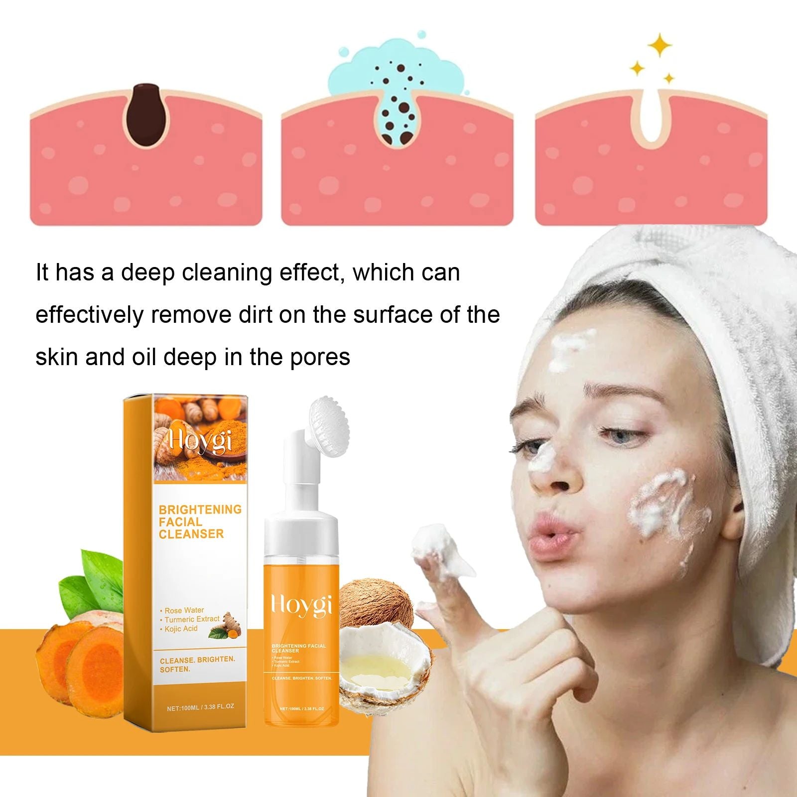 Turmeric & Kojic Acid Cleanser – Deep Cleansing, Blackhead Removal & Brightening Foam-Cleanser-Blushia