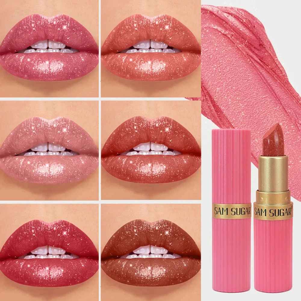 Nude Pink Glitter Lipstick – Metallic Shimmer Long-Lasting Waterproof Gloss-Lipstick-Blushia