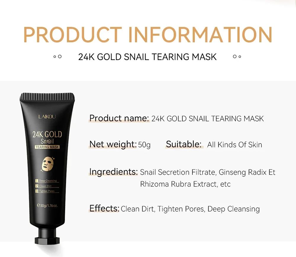 LAIKOU 24K Gold Snail Collagen Peel-Off Mask 50g – Deep Clean & Blackhead Removal-Blackhead Remover-Blushia