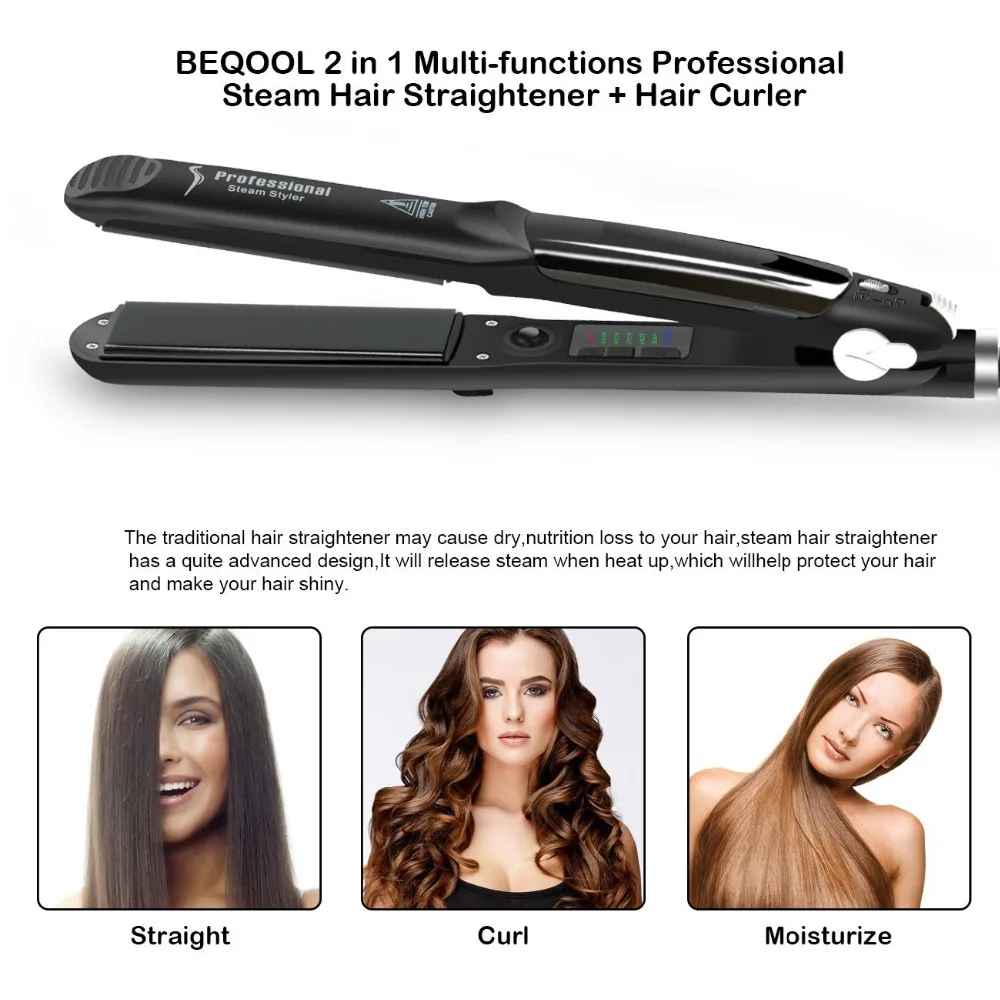 Steam Hair Straightener Ceramic Flat Iron – 450°F Fast Heat Vapor Hair Straightener with Argan Oil Hair Care-Hair Straightener-Blushia