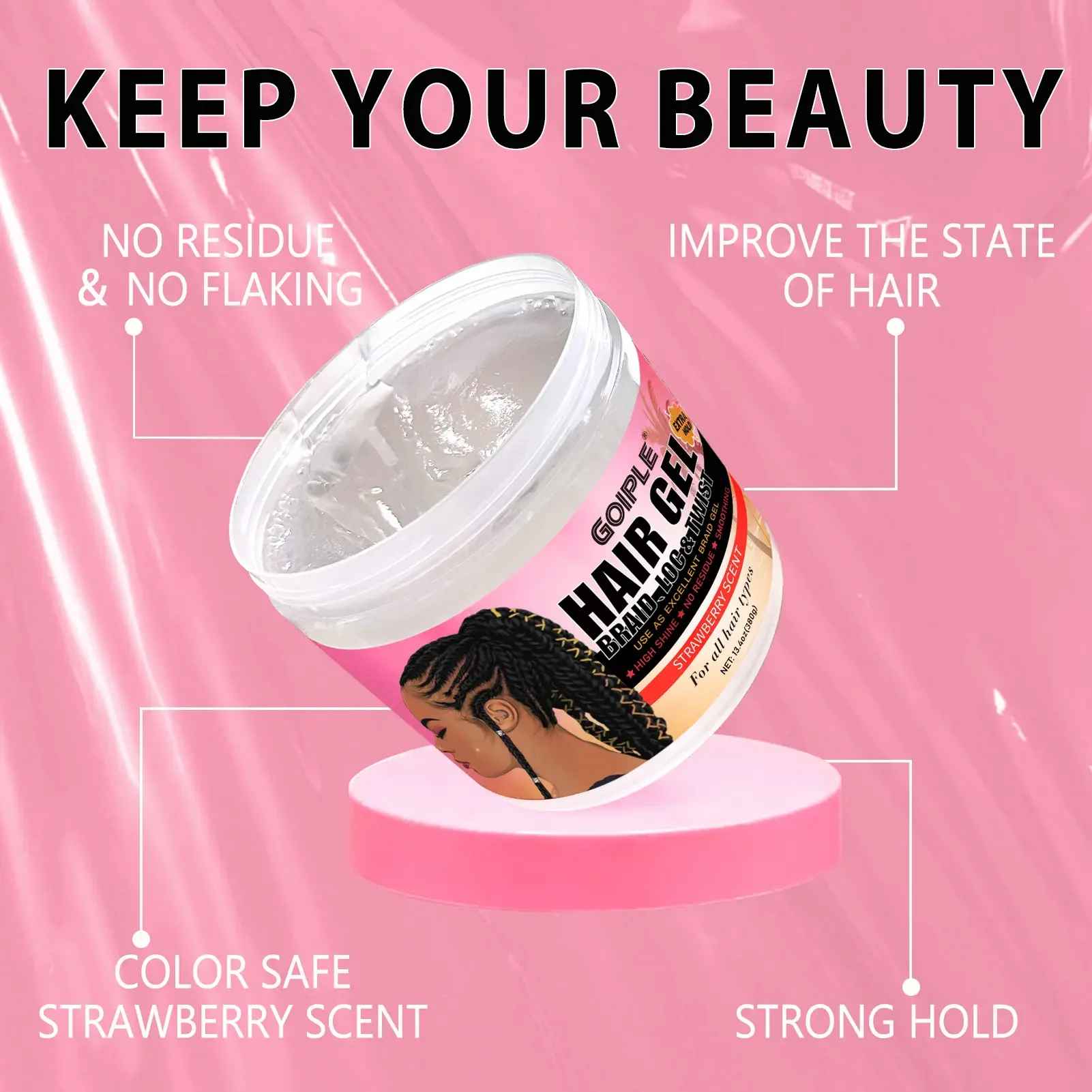 GOIPLE Strawberry Scent Hair Styling Gel High Shine Smooth Braid Twist Strong Hold-Hair Styling-Blushia