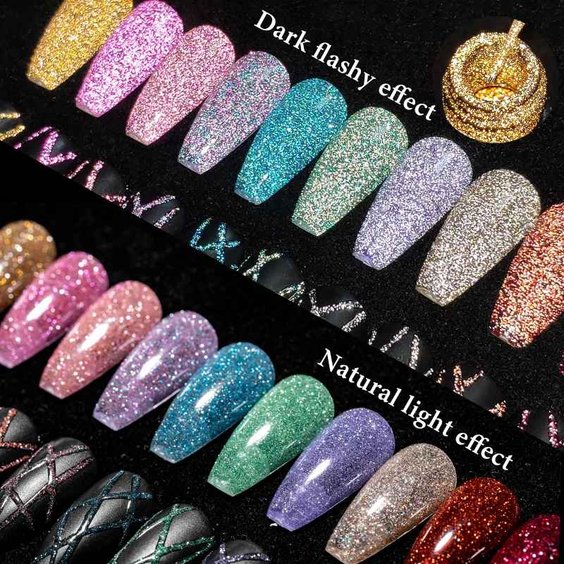 6pcs Reflective Glitter Liner Gel Nail Polish Set Pull Line Graffiti Painting Stripe DIY French Nails Design Painting Gel-Gel Nails-Blushia