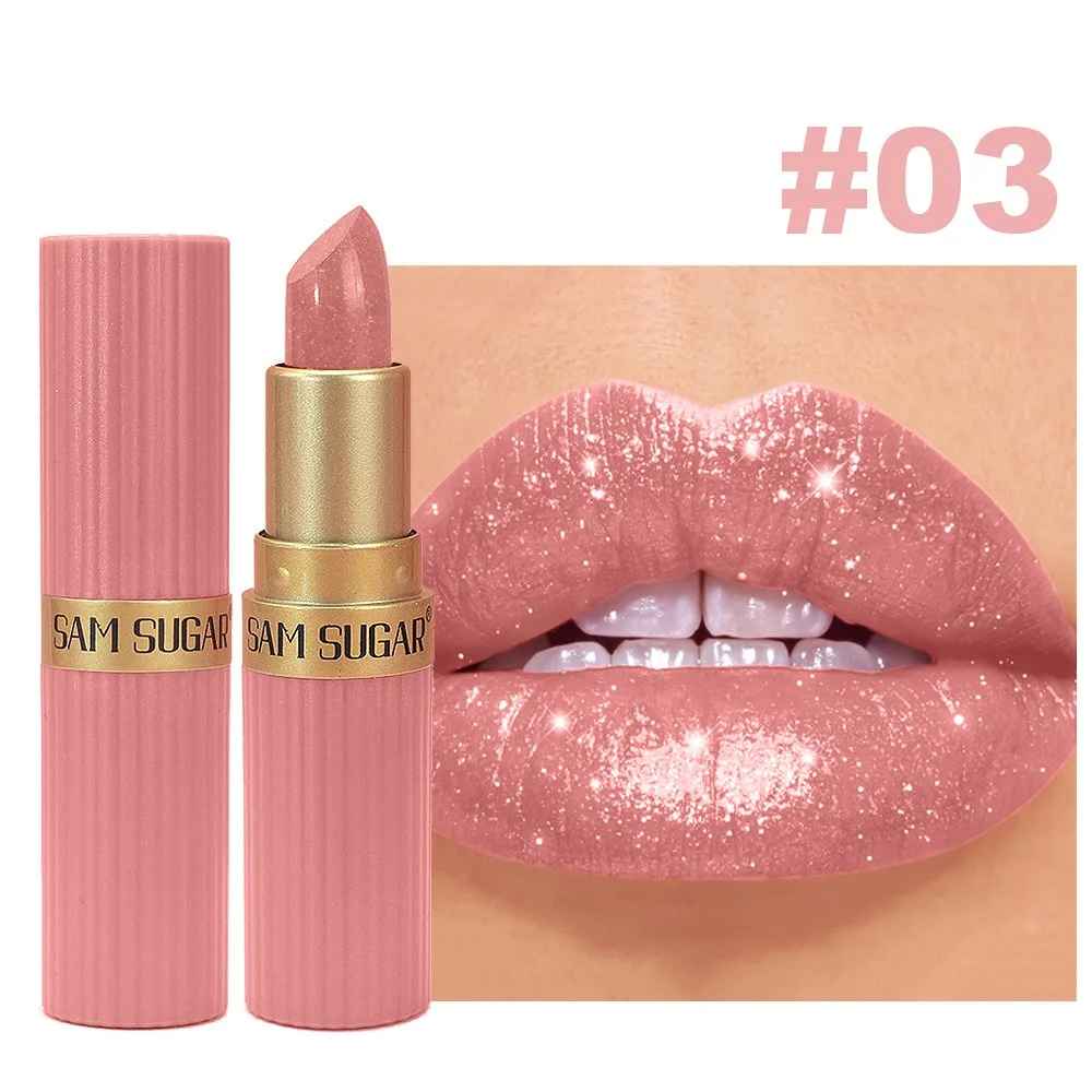 Nude Pink Glitter Lipstick – Metallic Shimmer Long-Lasting Waterproof Gloss-Lipstick-Blushia