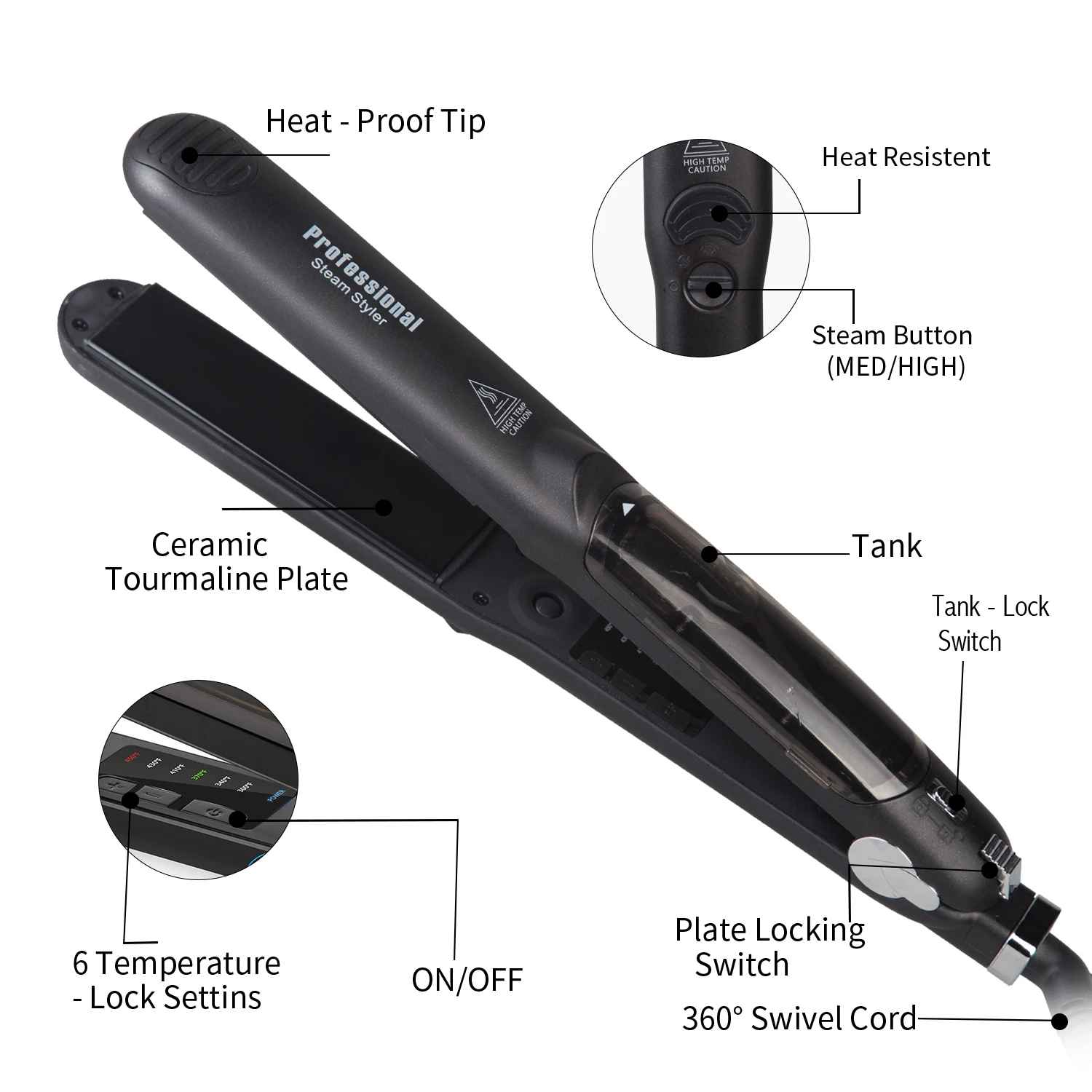 Steam Hair Straightener Ceramic Flat Iron – 450°F Fast Heat Vapor Hair Straightener with Argan Oil Hair Care-Hair Straightener-Blushia