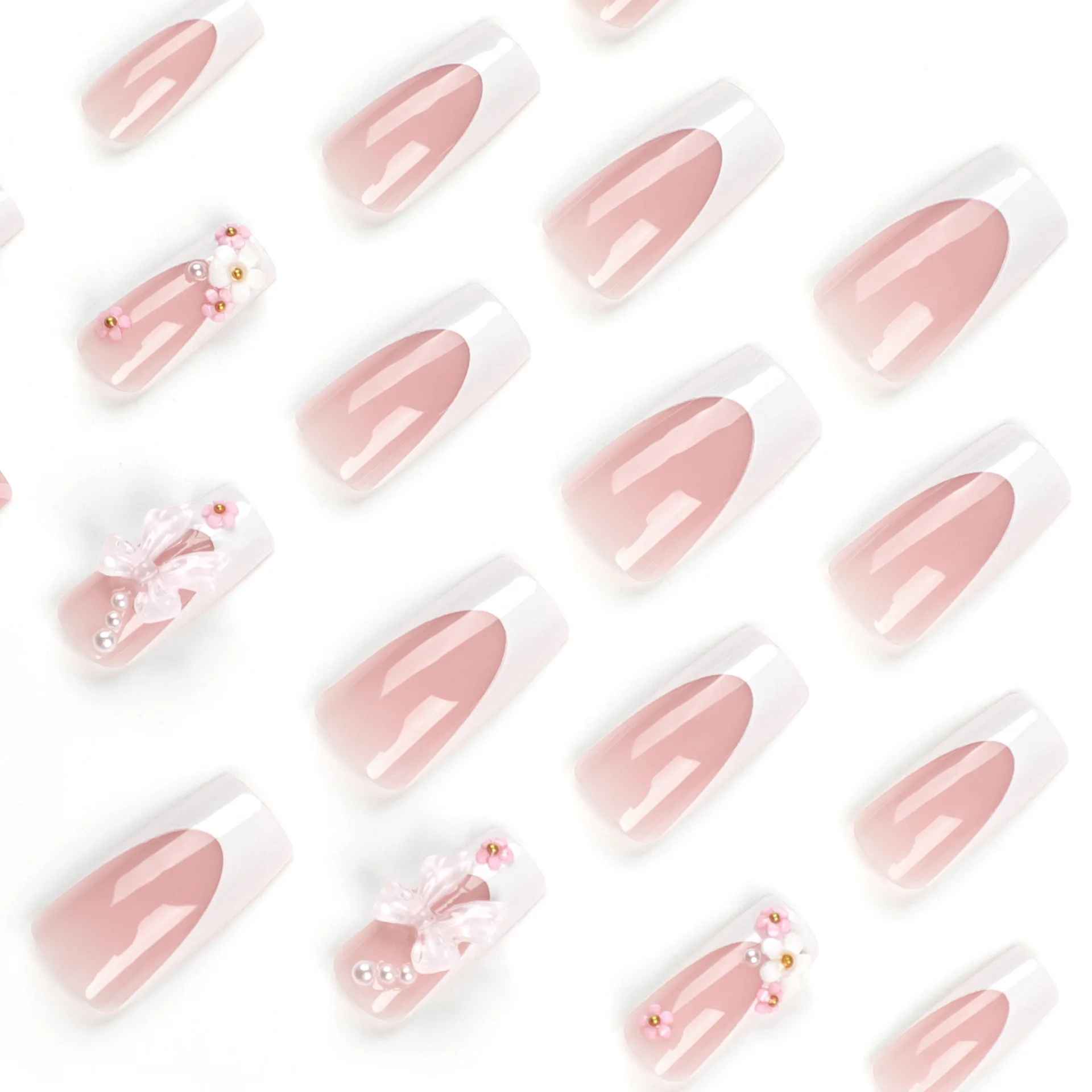 24pcs Coffin Shaped Fake Nails +1 Nail File +1 Jelly-False Nails-Blushia