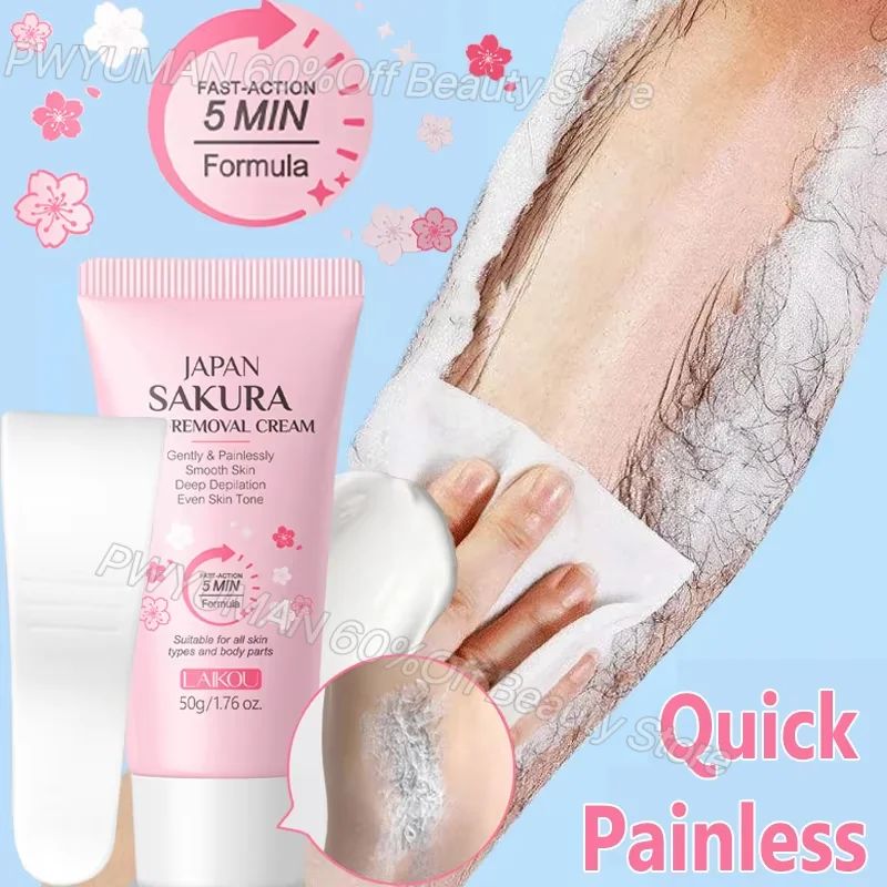 Sakura Hair Removal Cream Fast Painless Hair Growth Inhibitor Arm Armpit Legs Intimate Areas Permanent Depilatory for Men Woman-Shaving-Blushia