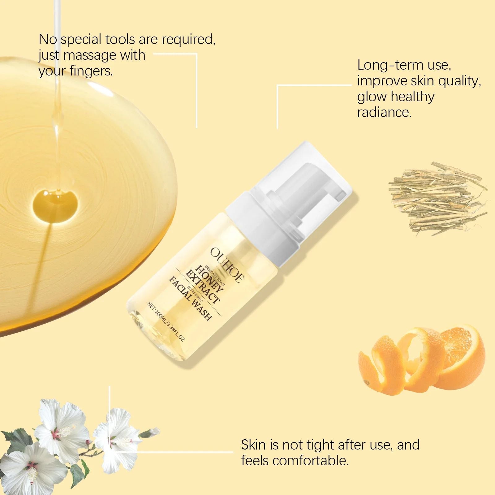 Honey Facial Foaming Cleanser Gentle Oil Control Reduce Acne Blackhead Purify Pore Soothing Relieve Redness Hydrating Face Wash-Face Wash-Blushia
