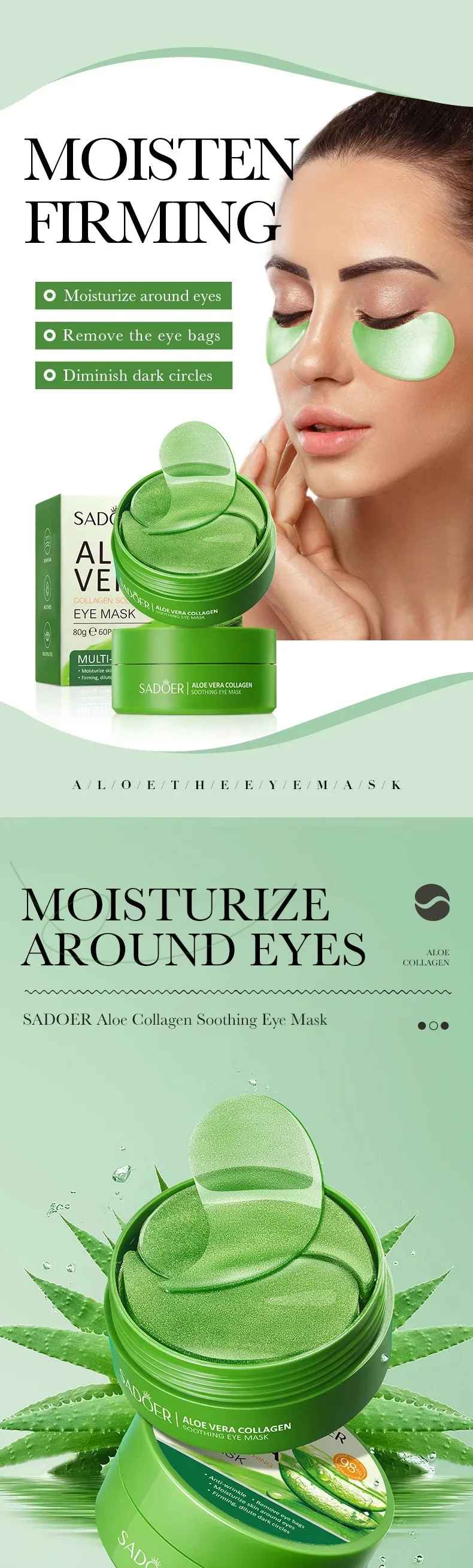 60PCS Aloe Vera Collagen Eye Mask – Anti-Dark Circles & Wrinkle Care-Eye Mask-Blushia