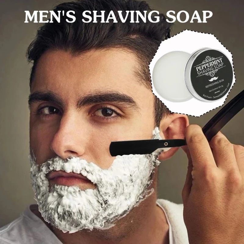 Household 60g Aluminum Box Solid Foaming Shaving Cream Mint Flavor Cotton Soft Foam Beard Softening Hair Removal Shaving Soap-Shaving-Blushia