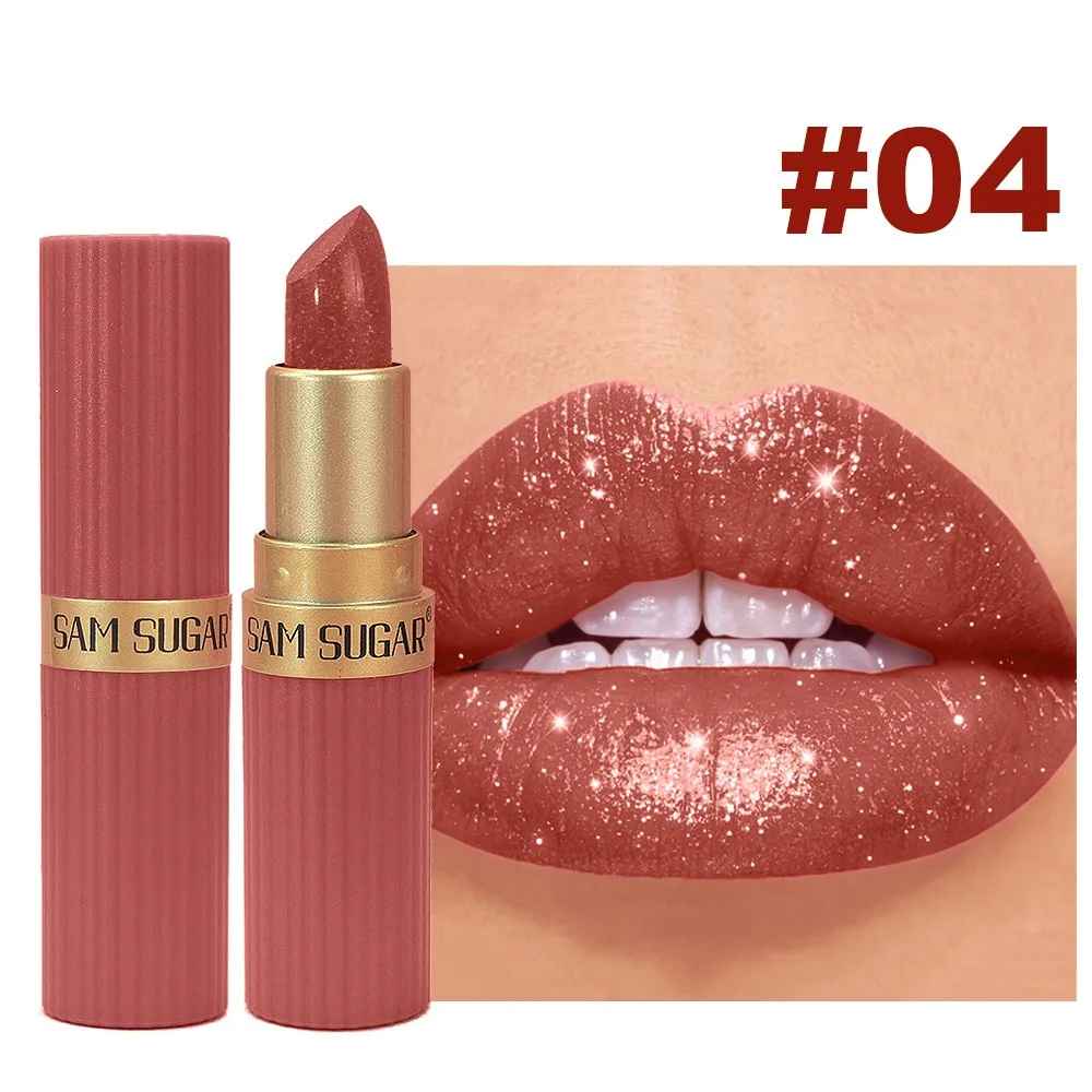 Nude Pink Glitter Lipstick – Metallic Shimmer Long-Lasting Waterproof Gloss-Lipstick-Blushia