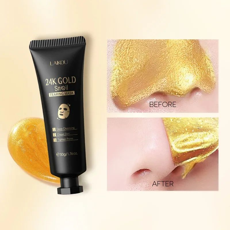 LAIKOU 24K Gold Snail Collagen Peel-Off Mask 50g – Deep Clean & Blackhead Removal-Blackhead Remover-Blushia