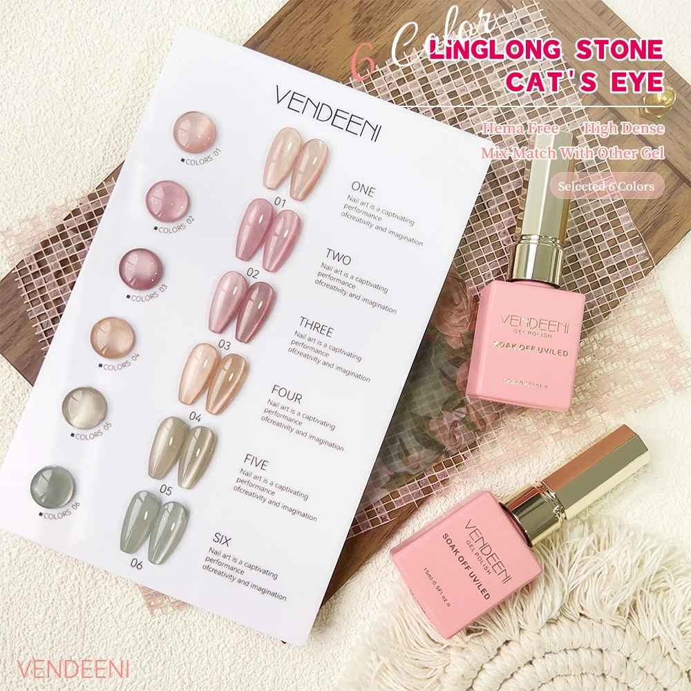 6-Color Magnetic Cat Eye Gel Nail Polish Set – Pink UV LED Soak-Off Gel-Gel Nails-Blushia