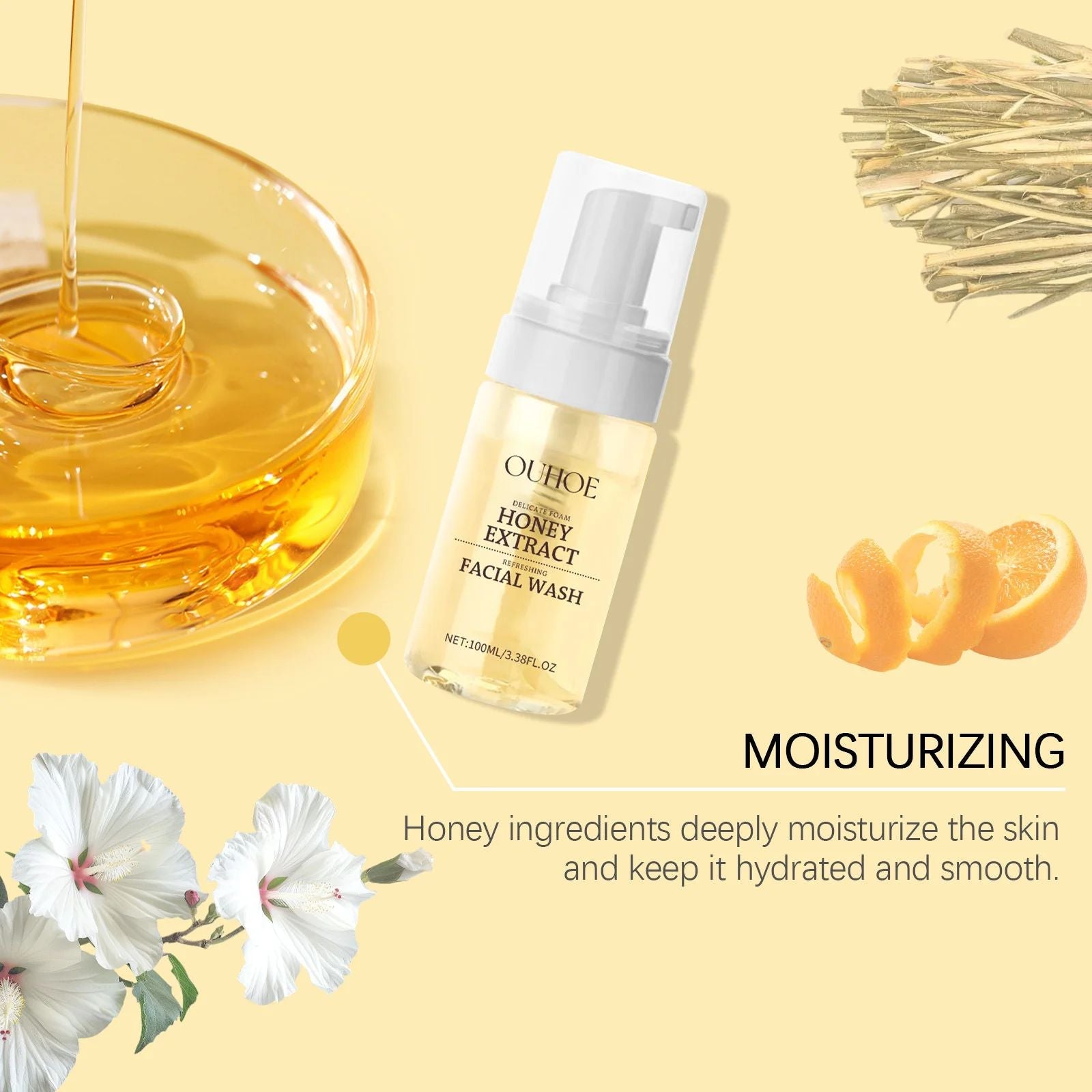 Honey Facial Foaming Cleanser Gentle Oil Control Reduce Acne Blackhead Purify Pore Soothing Relieve Redness Hydrating Face Wash-Face Wash-Blushia