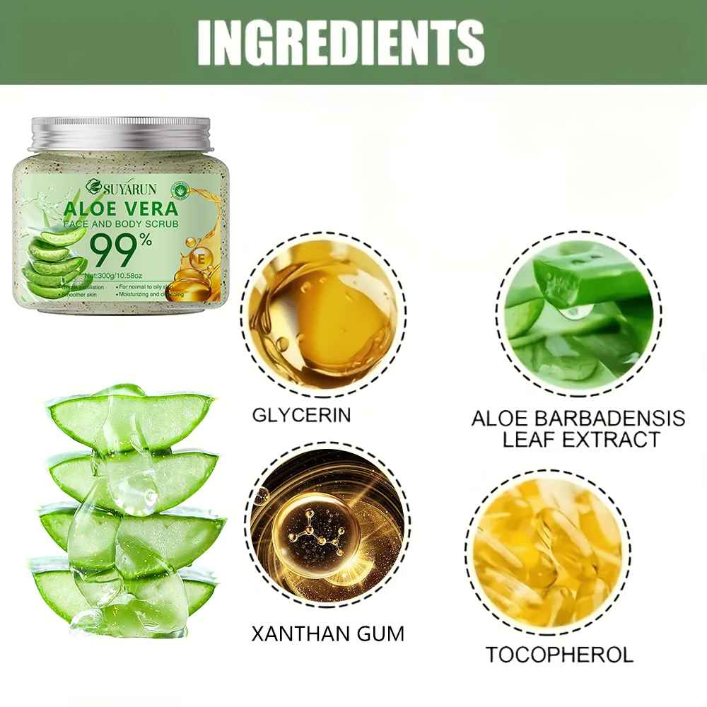 SUYARUN Aloe Vera Body Scrub Exfoliator - Natural Deep Cleansing, Hydrating for Sensitive Skin-Body Scrub-Blushia