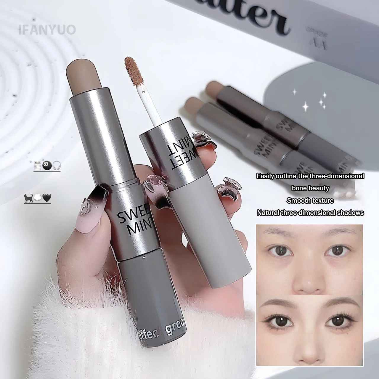Moisturizing Matte Concealer Contour Stick Smooth Lasting 3D Nose Shadow Waterproof Face Highlight Brighten Contour Makeup-Contouring-Blushia