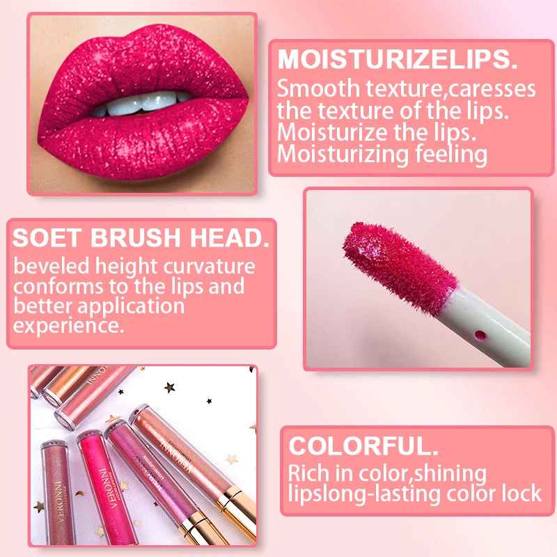 Glitter Liquid Lipstick – Shimmer Pearlescent Waterproof Long-Lasting Gloss-Glitter Lip Gloss-Blushia