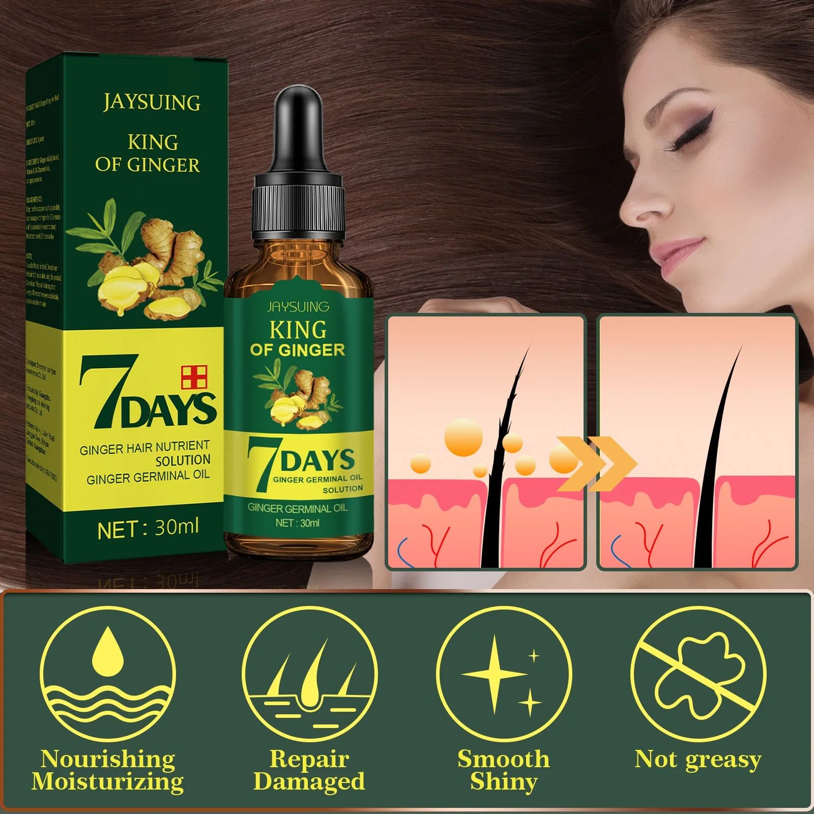 30ml Ginger Hair Essence – Anti Hair Loss & Scalp Care Essential Oil for Men & Women-Hair Oil-Blushia