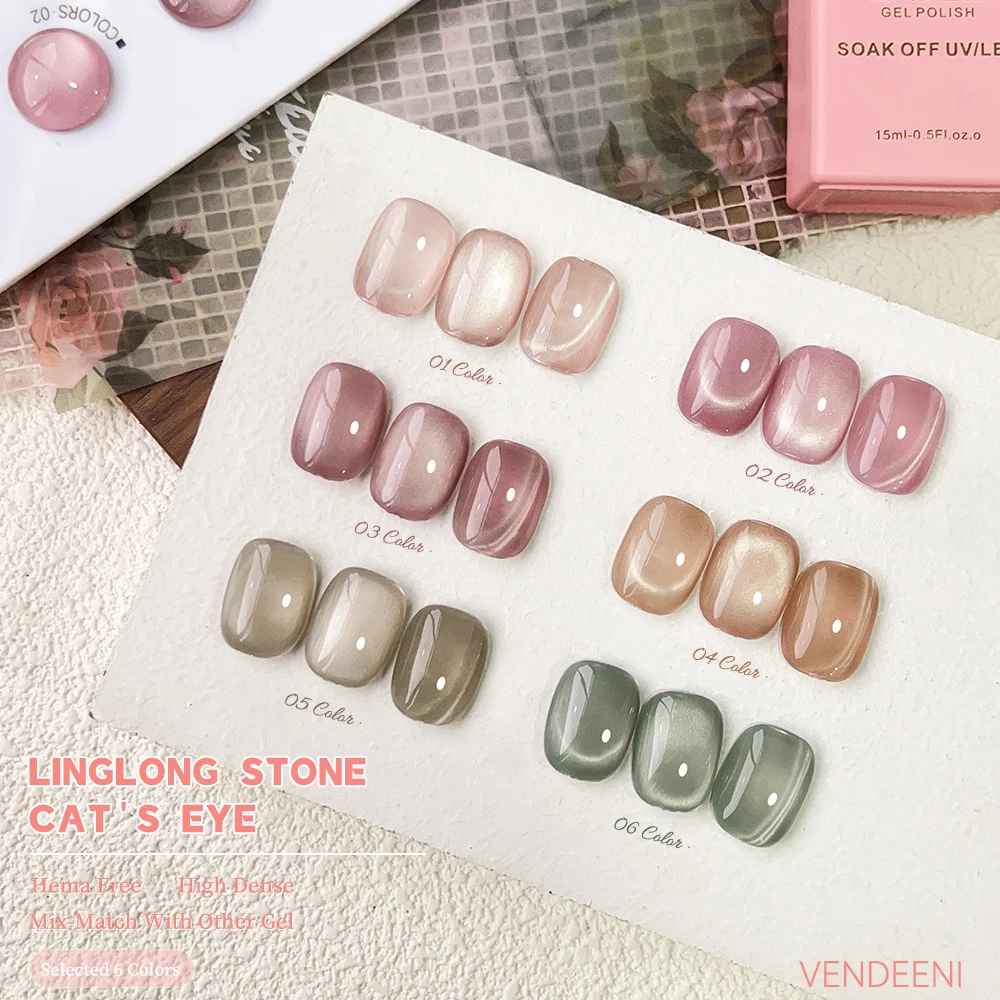 6-Color Magnetic Cat Eye Gel Nail Polish Set – Pink UV LED Soak-Off Gel-Gel Nails-Blushia