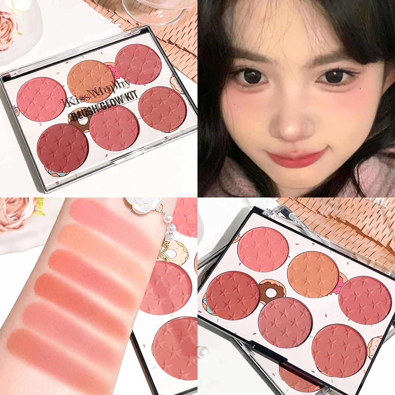 6-Color Blush Palette – Matte & Shimmer Natural Face Blusher-Blush-Blushia