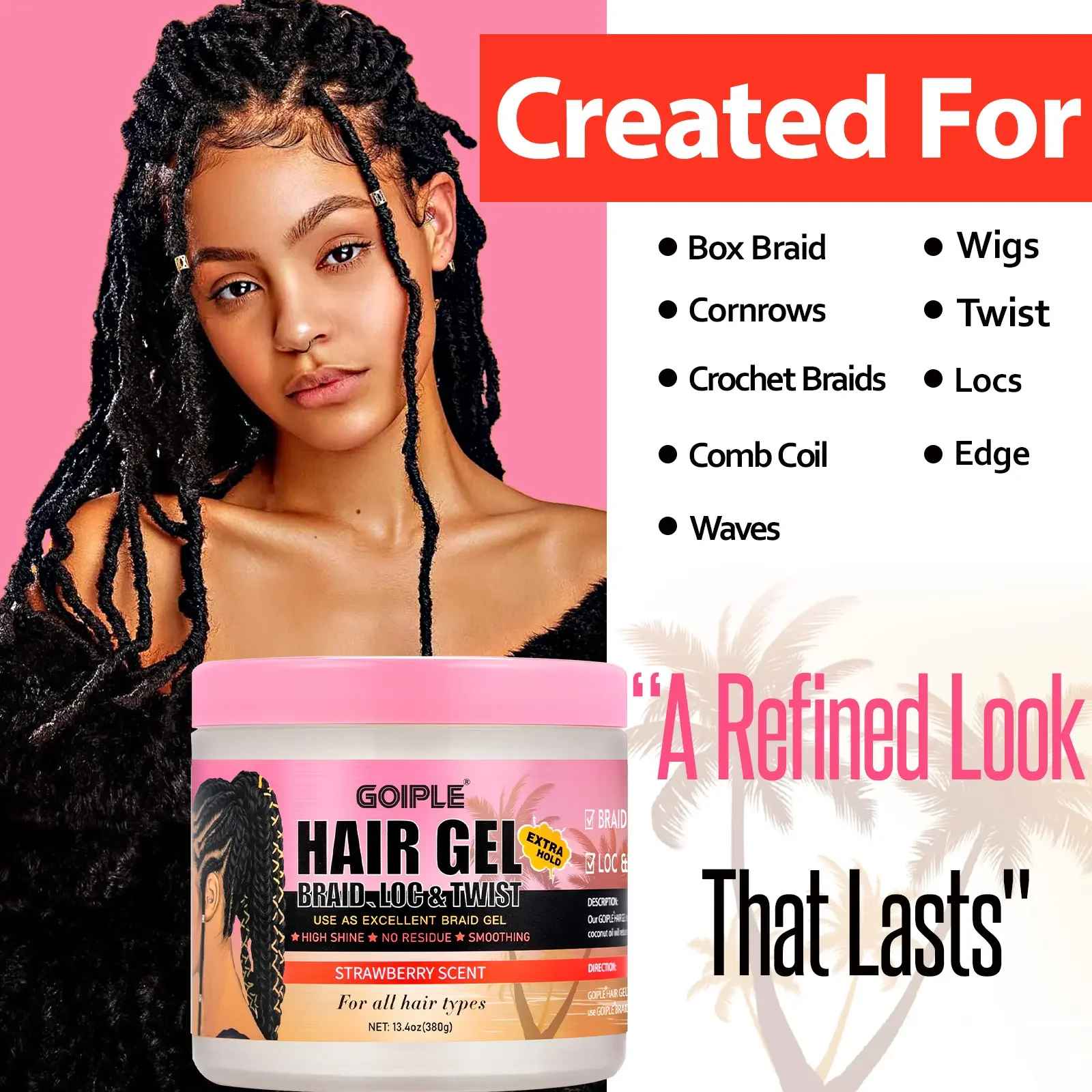 GOIPLE Strawberry Scent Hair Styling Gel High Shine Smooth Braid Twist Strong Hold-Hair Styling-Blushia