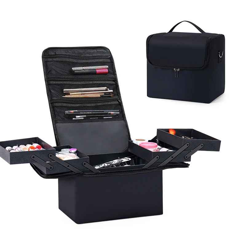 Large 4-Tier Makeup Train Case – Travel Cosmetic & Nail Organizer Box-Makeup Bags-Blushia