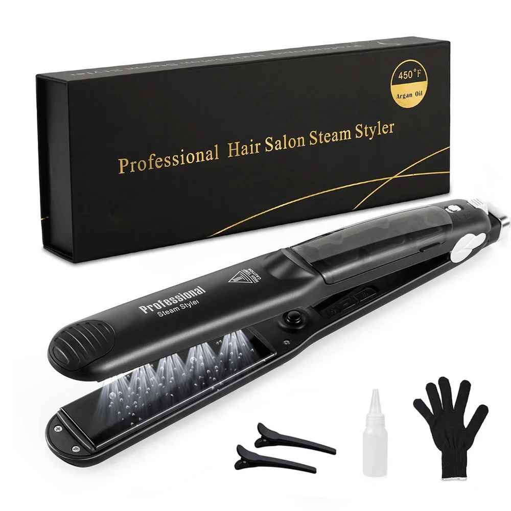 Steam Hair Straightener Ceramic Flat Iron – 450°F Fast Heat Vapor Hair Straightener with Argan Oil Hair Care-Hair Straightener-Blushia