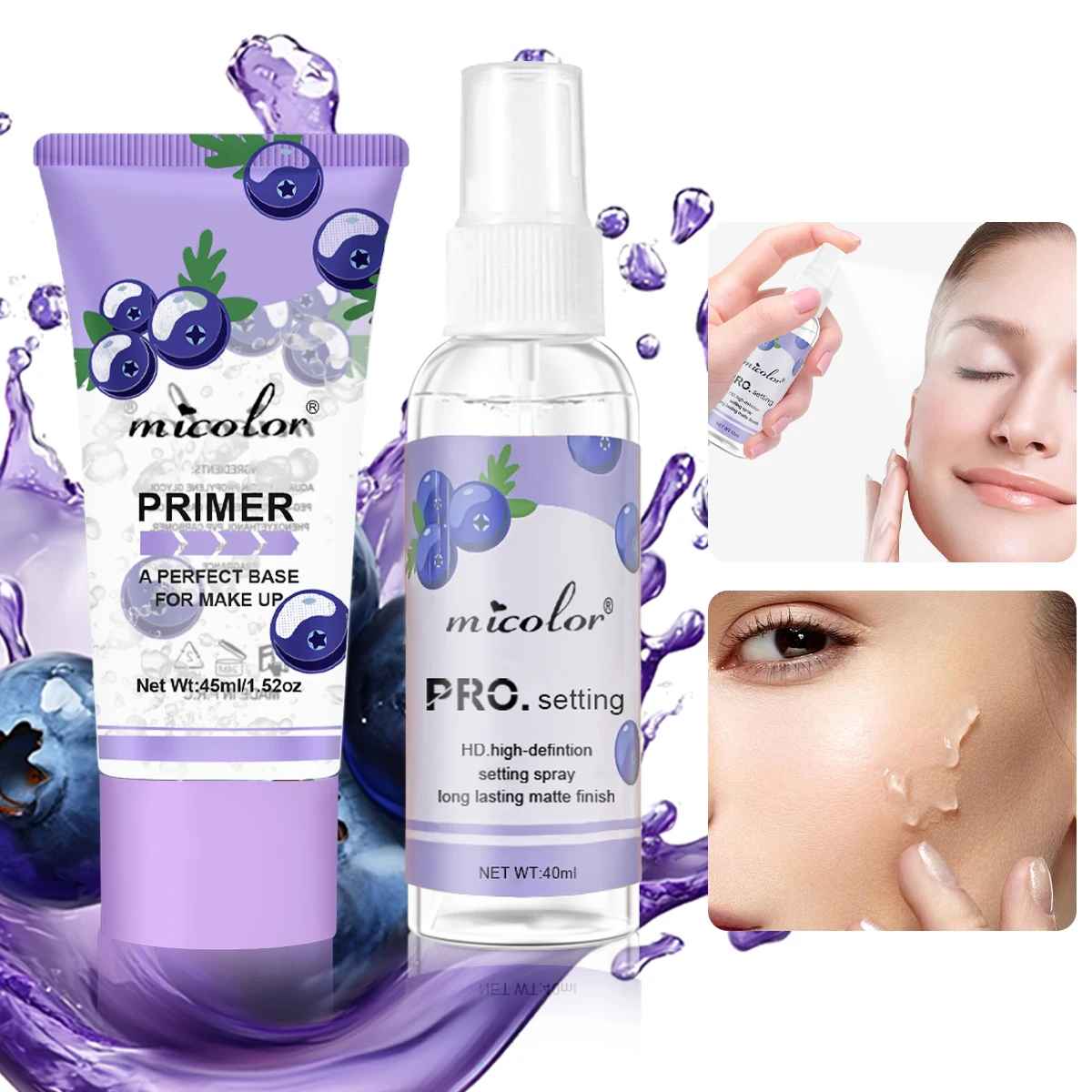 Makeup Primer & Setting Spray Set – Pore Blurring Long-Lasting Base & Finish-Primer & Setting Spray-Blushia