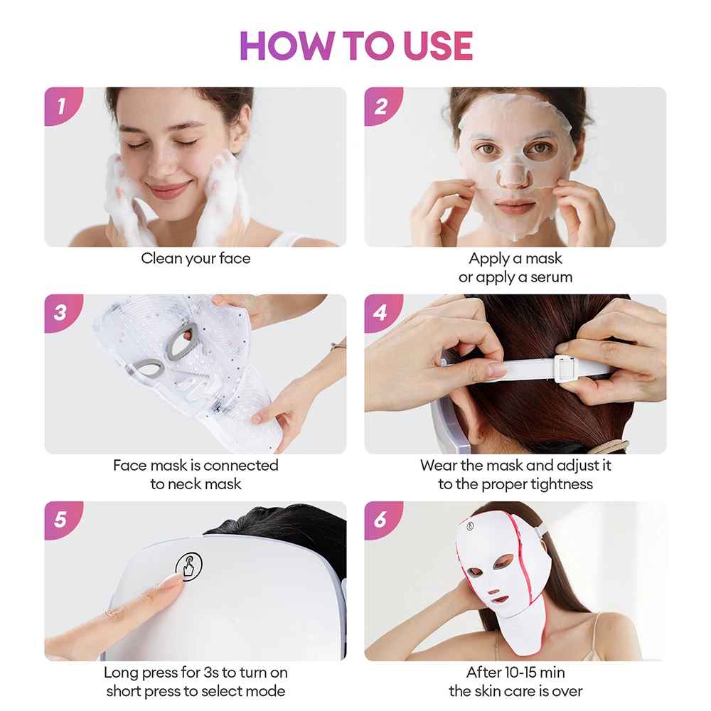 Facial LED Light Mask with Neck, Photon Therapy for Skin Rejuvenation, Anti Acne, Face Lifting & Firming-Face & Neck Mask Device-Blushia